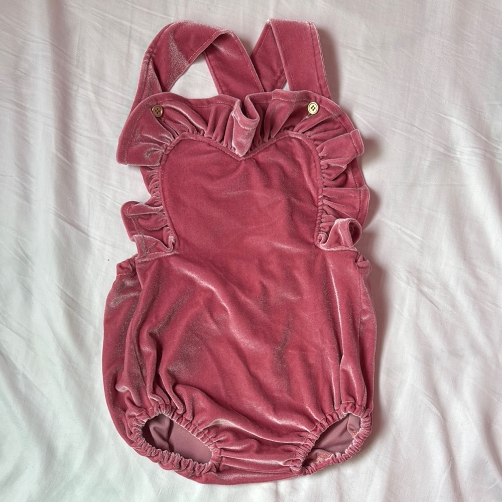 Sadie then Ty - Pink Velvet Ruffled Baby Romper size 2-3yrs